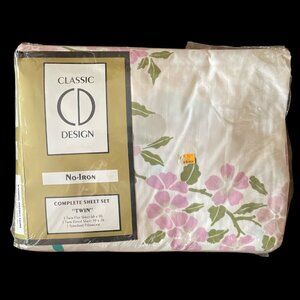 Vintage NOS Classic Design No-Iron Twin Sheet Set Floral Pattern